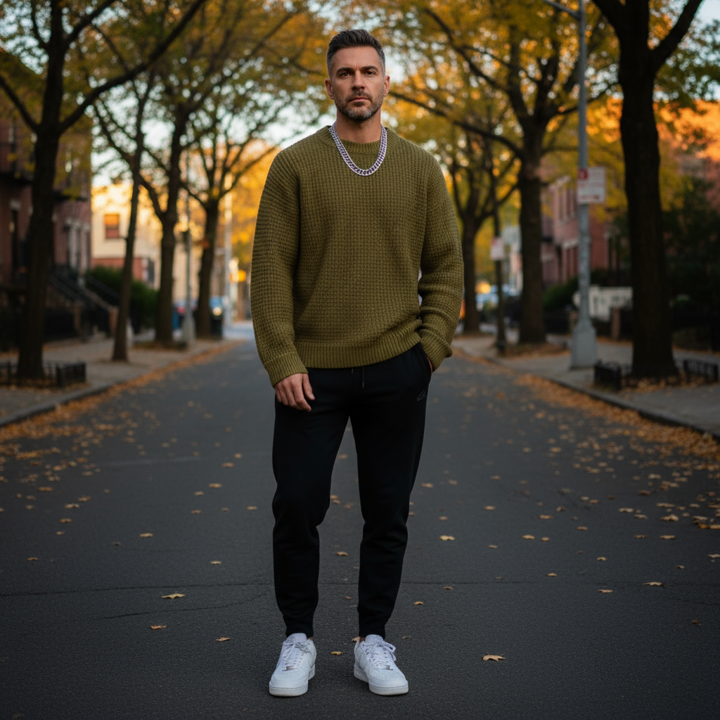 Suéter de cuello redondo Hudson Waffle