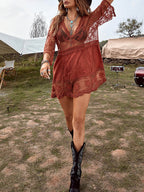 Vestido playero de encaje suelto para cubrir el bikini